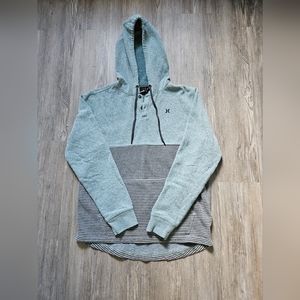 HURLEY Sage Green with Gray Striped Hooded Sweatshirt...size S